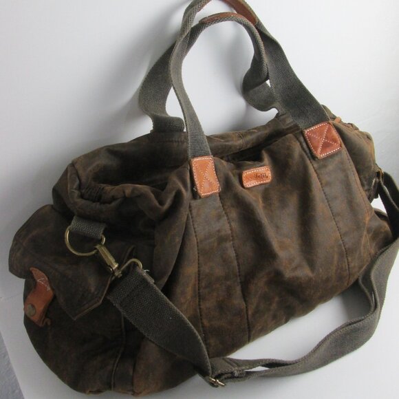 BED STU Vick Canvas Weekender Duffle Shoulder Bag Brown Distressed 20" x 13" - Picture 8 of 9